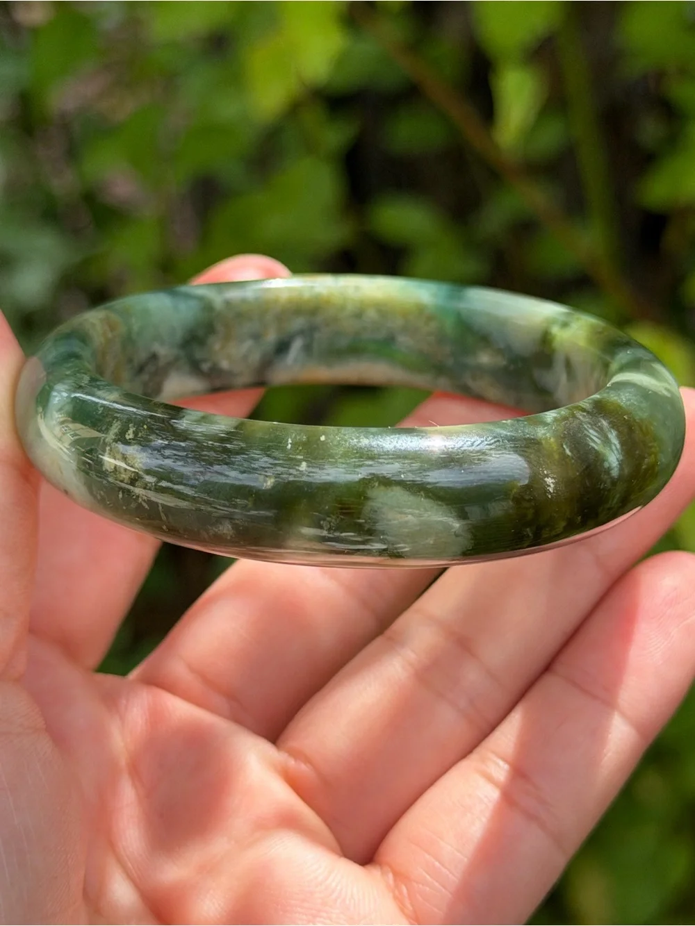 57mm inner diameter chunky green xiuyu jade bangle‎ 1736
